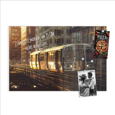 Produktbild von Magnettafel 60x40cm Pinnwand Whiteboard beschreibbar - Stadtzug Sonnenuntergang