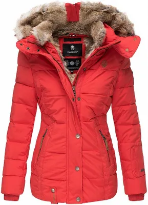 Produktbild von Marikoo Damen Winterjacke Steppjacke Kurz Parka Jacke Kapuze gefüttert NEKOO Rot Gr: 34 - XS