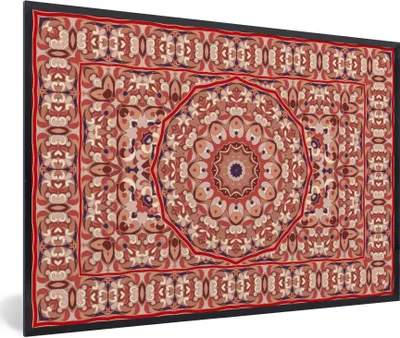 Produktbild von MuchoWow® Gerahmtes Poster Teppich - Mandala - Muster - Rot 90x60 cm - Poster mit Schwarzem Bilderrahmen Wandposter Rahmen Foto Bilder - Fotorahmen - Foto-Plakat
