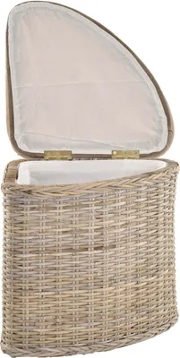 Produktbild von KRINES HOME Rattan Wäschekorb Wäschetruhe Sitz gepolstert Honig, Flur-Bank Aufbewahrungsbox mit Deckel Bad-Hocker Sitzhocker Wäschesammler Sitz-Truhe Natur (Grau Natur, Eckform)