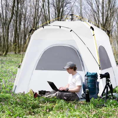 Image de Tente dôme pour 4 personnes – légère, solide et imperméable (1 000 mm), tente de camping pop-up avec piquets, porte, fenêtre et tapis de sol, protection UV 50+