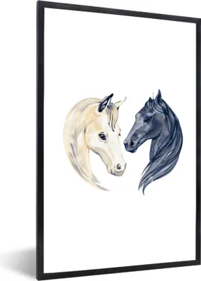 Produktbild von MuchoWow® MuchoWow® Gerahmtes Poster Pferde - Aquarell - Schwarz - Mädchen - Kinder - Mädchen 20x30 cm - Poster mit zchwarzem Bilderrahmen - Drucken - Bilder Poster im Rahmen