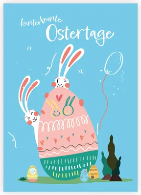 Produktbild von Lustige Klappkarte zu Ostern mit komischen Hasen und Ostereiern: Kunterbunte Ostertage