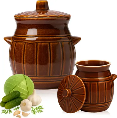Produktbild von SuperButelki - Gärtopf Steinguttopf mit Deckel Sauerkrauttopf 1,2L Topf mit Deckel Set