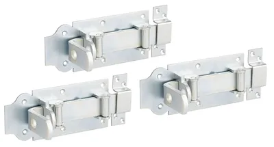 Zdjęcie produktu dla Alberts 841256 Śruba zamka rolkowego, prosta, z płaskim uchwytem i stałą pętlą, ocynkowana, pasywowana grubowarstwowo, płytka 180 x 80 mm, zestaw 3 szt