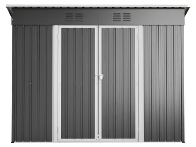 Imagen del producto de Almacén exterior, fabricado en metal impermeable, diseño con cerradura, color gris