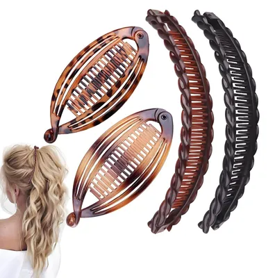 Image de Barrettes en forme de banane, noires et marron – Barrettes décoratives pour cheveux longs (D-1)