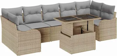 Obrázek produktu pro Sada zahradních pohovek s polštářem 8 pcs Béžová polyratan