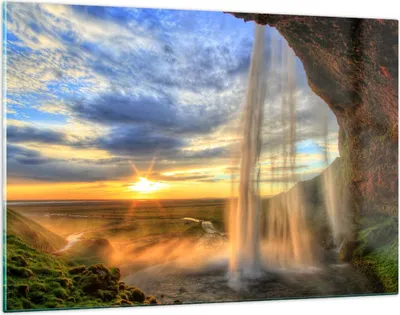 Produktbild von Bilder auf glas - Wasserfall Natur Park Sonne - 120x80cm - Glasbilder - Wandbilder - Kunstdruck - zum Aufhängen bereit - Wanddekoration aus Glas - Glas Bilder - Wandbild auf Glas - GAA120x80-2716