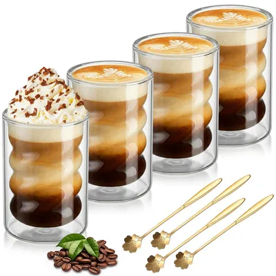 Image de Verres à Latte Macchiato, double paroi, 400 ml, lot de 4, avec cuillères en acier inoxydable