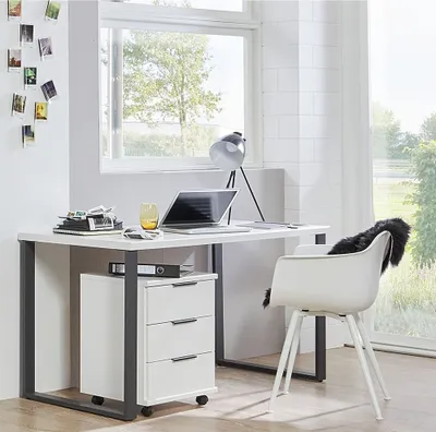 Produktbild von Jugendzimmer-Set 2-teilig in weiß, mit Schreibtisch, Metallkufen, Rollcontainer NOLI-43