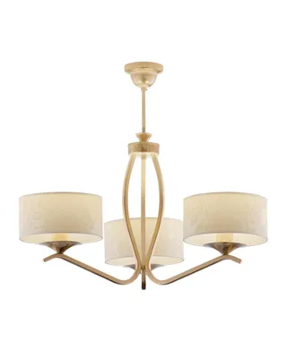 Produktbild von JUPITER KASZMIR Hängeleuchte Klassisch 3-flammig E27 Pendelleuchte Vintage Retro Landhausstil Handvergoldet Handlackiert Stoff Ecru