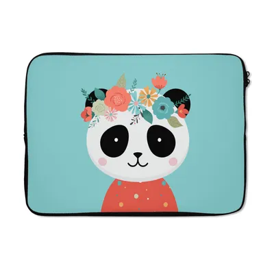 Produktbild von MuchoWow® Laptop Hülle 13 Zoll Panda - Blumengirlande - Blau Laptoptasche - Laptophülle - Sleeve - Rundumschutz