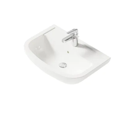 Produktbild von VIGOUR Waschtisch, weiß, 55 x 39 cm, Kristallporzellan, mit Überlauf und mittigem Hahnloch, modernes Design, für Bad & Gäste-WC, pflegeleicht