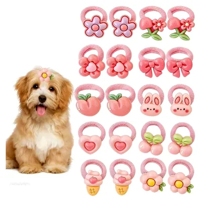 Produktbild von 20 Stück Hundehaarschmuck, Zopfgummis und Haarbänder für Haustiere mit Gummibändern, Gemischte Hundehaarschleifen, Pflegezubehör für langhaarige Haustiere, Welpen und Katzen
