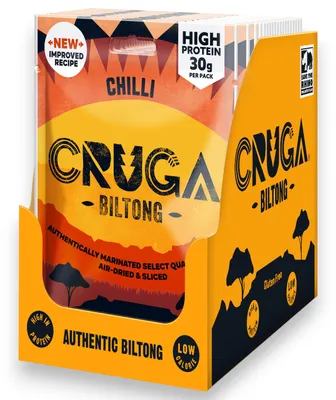 Produktbild von CRUGA Biltong Chilli 12x 60 g – High Protein Beef Snack mit Chili, Premium Trockenfleisch