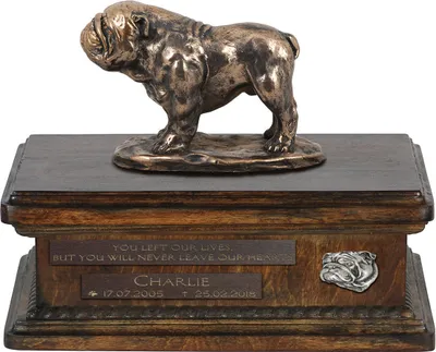 Produktbild von Bulldogge I urne in Hundeasche, personalisierte Urne mit Statue, Holzurne mit Hund von Art-Dog