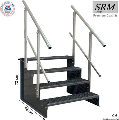 Obrázek produktu pro Stojací schodiště se 4 stupni, model 2, kompletní sada, barva antracit, šířka 80 cm, výška 72 cm, 2 kusy hranatých zábradlí