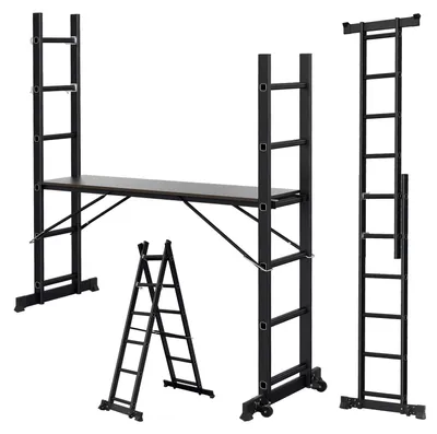 Produktbild von Ikodm Arbeitsgerüst 4-in-1 Mehrzweckleiter Aluminium 2x6 Stufen mit Plattform bis 150 kg 276 cm Schwarz
