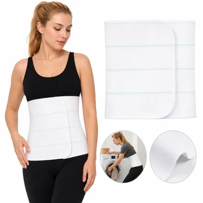 Produktbild von Postoperative Bauchbandage Damen & Herren, Kompressionsgürtel 4-teilig, 12 Zoll hoch, atmungsaktiv & elastisch für nach OP & Rückbildung