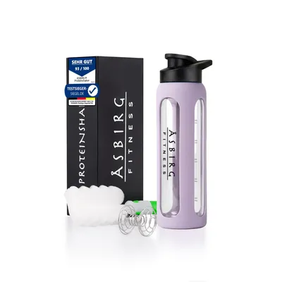 Produktbild von Asbirg | Glas Protein Shaker 700ml – BPA-frei, auslaufsicher & robust – Eiweiß Shaker aus Borosilikatglas – Trinkflasche für Fitness & Sport