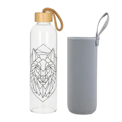 Produktbild von Glasflasche 1 Liter Bamboo Trinkflasche Borosilikatglas mit Neoprentasche