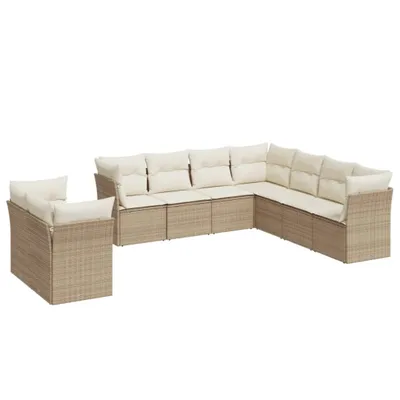 Produktbild von vidaXL 9-tlg. Garten-Sofagarnitur mit Kissen Beige Poly Rattan