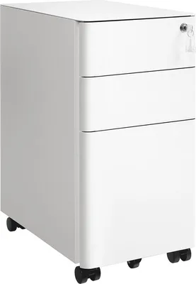 Image de Caisson de bureau avec compartiment de rangement - Caisson à roulettes avec serrure - 3 portes - Blanc - 30 x 46 x 59,2 cm