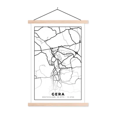 Produktbild von MuchoWow® Textilposter Karte - Gera - Stadtplan 120x180 cm mit holzfarbenen Rahmen - Textil-Plakat