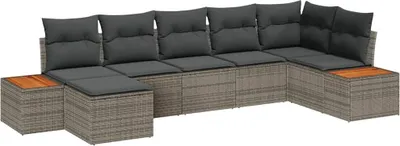 Immagine prodotto di Set da giardino composto da 7 pezzi, colore grigio, in rattan sintetico