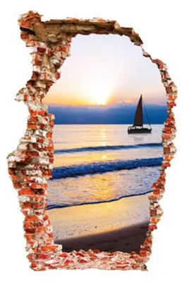 Produktbild von 3D-Wandtattoo mit Meer, Strand und Sonnenuntergang – abnehmbar – für Wohnzimmer und Zuhause