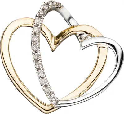 Produktbild von JOBO Anhänger Herzen 585 Gold Gelbgold bicolor 14 Diamanten Brillanten Herzanhänger