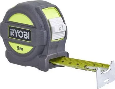 Produktbild von Rollbandmaß, 5 m Länge, 25 mm Breite, Sicherer Haken, RYOBI RTM5M, Nylonbeschichtung