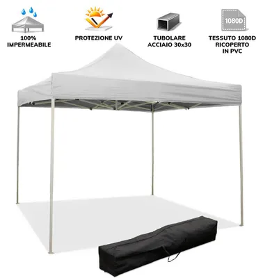 Produktbild von Faltpavillon 3x3 m für Garten und Außenbereich mit wasserdichter PVC-Plane Versa - Weiß