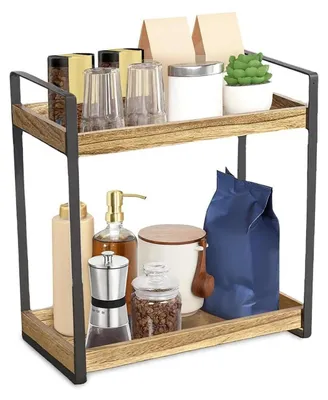 Image de Étagère de cuisine en bois, 2 niveaux, 35 cm de hauteur, avec structure métallique