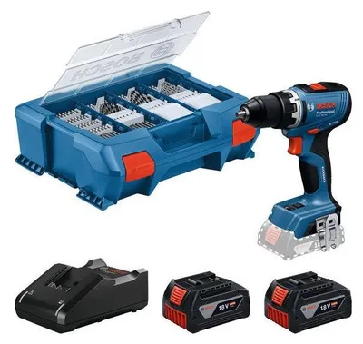 Zdjęcie produktu dla Wiertarko-wkrętarka GSR 18V-65 BOSCH PROFESSIONAL - 2 akumulatory 4,0Ah, ładowarka i 82 akcesoria
