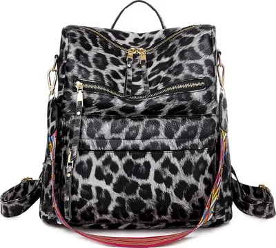 Image de Femme Sac à dos Porte-monnaie Cuir synthétique Sac de voyage Convertible Satchel Sacs à main et sac à bandoulière, gris léopard