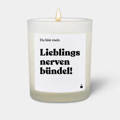 Produktbild von ChattyCandles Duftkerze Weiss Woody Du bist mein Lieblingsnervenbündel!