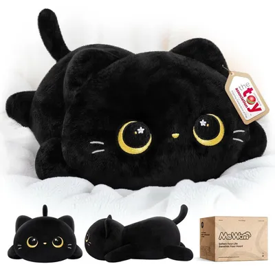 Image de Coussin en peluche, chat noir, 33 cm