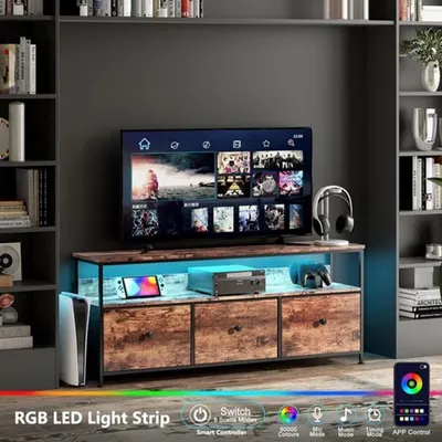 Obrázok produktu pre TV skrinka s LED osvetlením - 137 x 30 x 57 cm - vyrobená z MDF a kovu, vhodná do obývačky