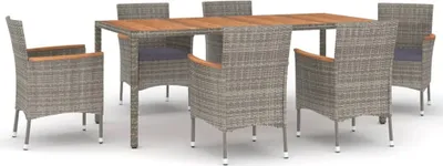 Produktbild von 7-tlg. Garten-Essgruppe mit Kissen Grau Poly Rattan