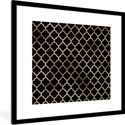 Produktbild von MuchoWow® Gerahmtes Poster Muster - Gold - Schwarz 40x40 cm - Poster mit Schwarzem Bilderrahmen Wandposter Rahmen Foto Bilder - Poster - Plakat im Rahmen