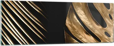 Produktbild von Bilder auf glas - Einteilig - Golden Blatt Monstera - 90x30cm - Glasbilder - Wandbilder - Bilder - zum Aufhängen bereit - Wanddekoration aus Glas - Glas Bilder - Wandbild auf Glas - GAB90x30-5028