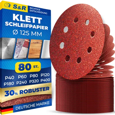 Zdjęcie produktu dla S&R Klett Schleifpapier Professional, zestaw 125 mm, 80 sztuk
