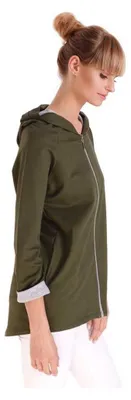 Produktbild von Damen Cardigan Sweater Jacke mit Kapuze mit Reißverschluss;S/M; Khaki/Grau