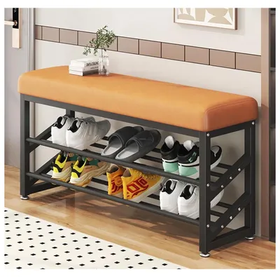 Produktbild von Schuhregal Metall 2 Ebenen mit Sitzkissen Orange