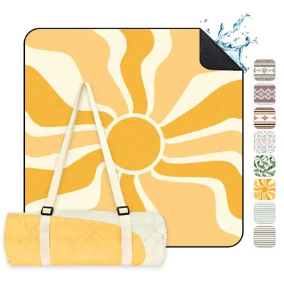 Produktbild von Sekey 200x200 cm Picknickdecke Wasserdicht Campingdecke XXL Stranddecke, Sonnenstrahlenmuster