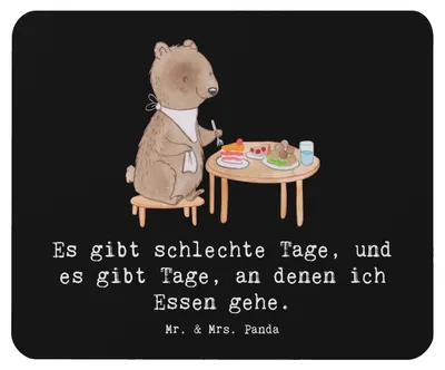 Produktbild von Mr. & Mrs. Panda Mauspad Bär Essen gehen - Schwarz - Geschenk, Restaurant, laptop, Restaurantbesuch, mousematte, Mousepad, Mouse Pad, Sport