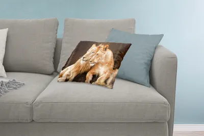 Produktbild von MuchoWow® Zierkissen Sofakissen Wohnzimmer Dekokissen 60x40 cm Löwen - Braun - Tiere - Kopfkissen - Polster mit Foto