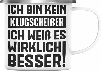 Produktbild von Trendation - Klugscheißer Geschenk Emaille Tasse mit Spruch Besserwisser Geschenkidee Lustige Emaille Tasse Sprüche Kollegin Kollege (Silber)